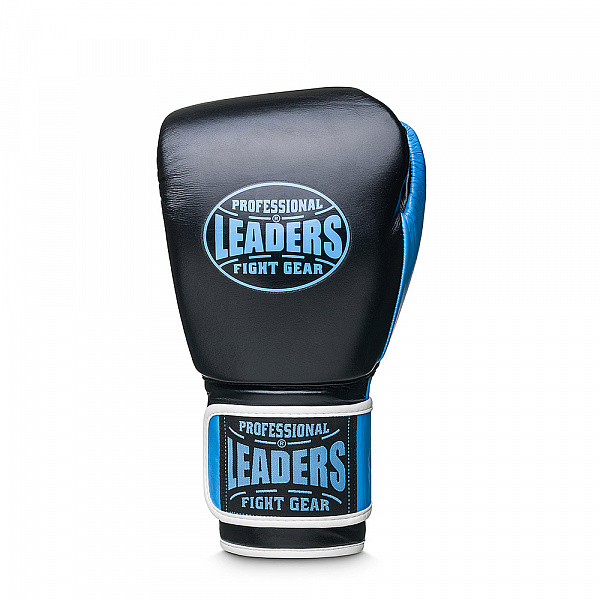 Перчатки боксерские LEADERS WAVE BK/LBL (10 oz, кожа, черный/голубой)