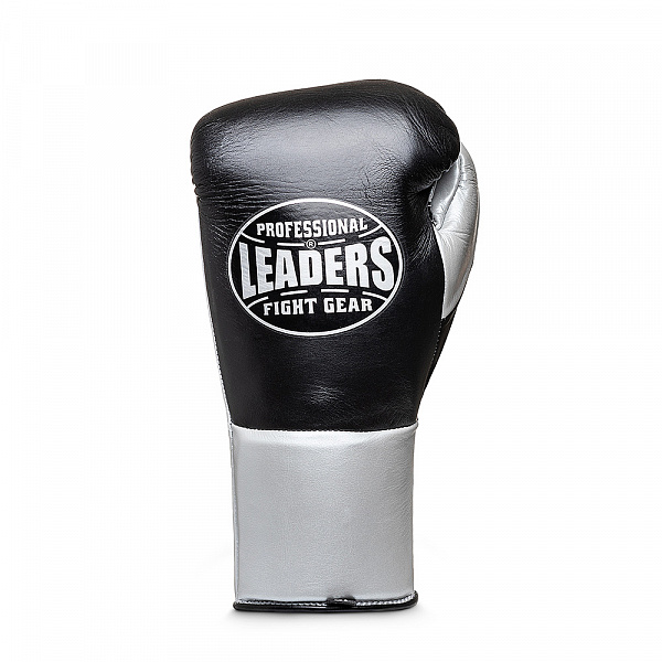 Перчатки боксерские профессиональные LEADERS PRO BK/SIL (10 oz, S/M, кожа, черный/серебристый)