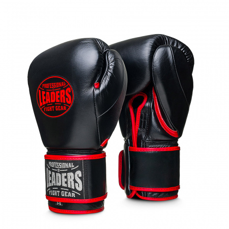 Перчатки боксерские LEADERS HERO BK (16 oz, кожа, черный/красный)