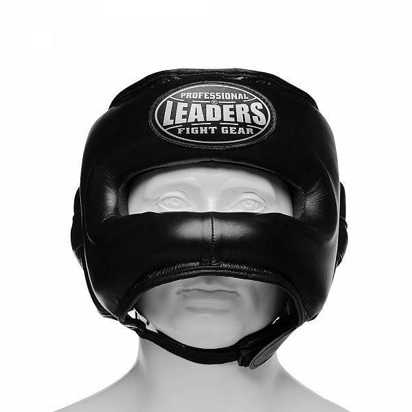 Шлем боксерский LEADERS LS FULL LEATHER с бамперной защитой BK (S/M, кожа, черный)